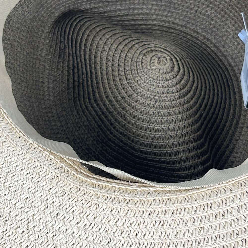 Lauren Ralph Lauren Straw Sunhat Floppy Wide Brim Two-Tone Brand Plaque Size M - Picture 9 of 10